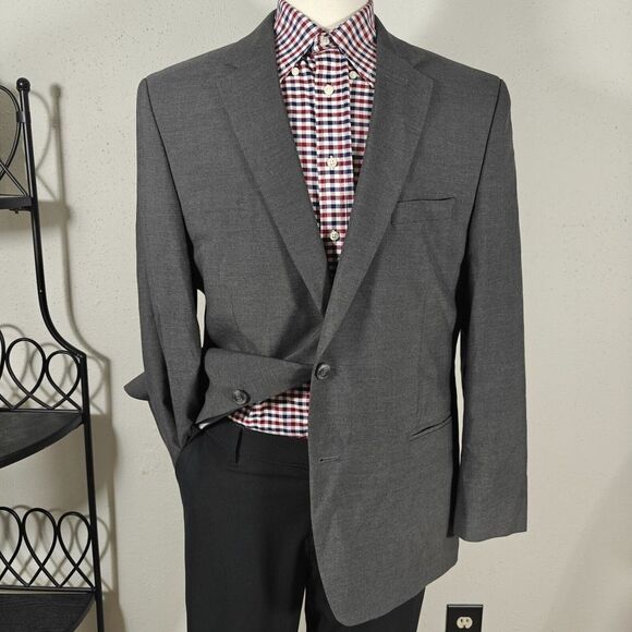Haggar Men's Sport Coat Blazer‎ Two Button CH Gray Poly Viscose Size 44R